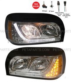 kenworth-Peterbilt-Western Star-Freightliner Headlight Bezel with 12  Clear/White LED Light Strip Chrome